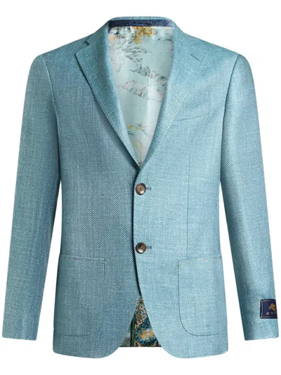 Etro Logo Patch Blazer In Blue