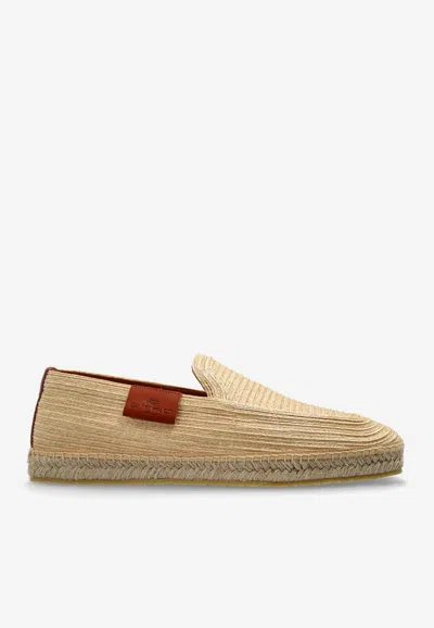 Etro Logo Patch Jute Espadrilles In Brown