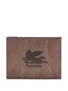 Etro Logo-patch Paisley-pattern Pouch In Brown
