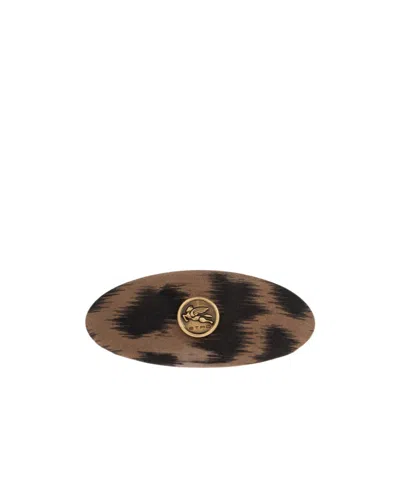 Etro Logo Plaque Hair Clip In Brown