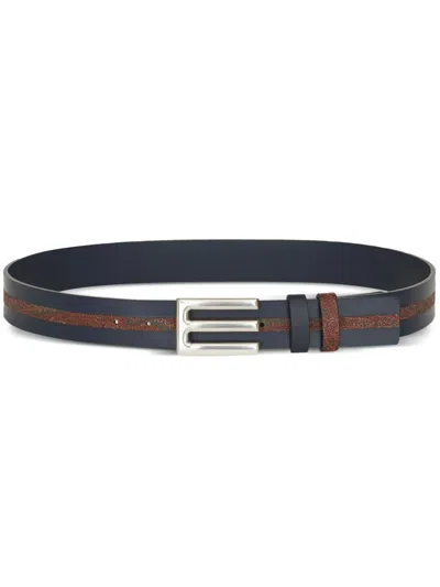 Etro Logo-plaque Leather Belt In Blue
