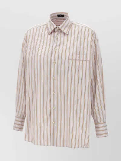 Etro Logo Pocket Striped Cotton Shirt In Nude