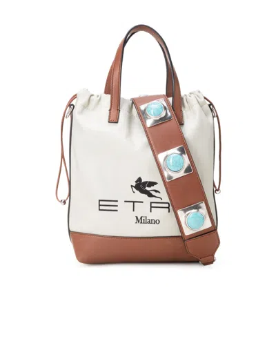 Etro Logo-print Bucket Bag In White