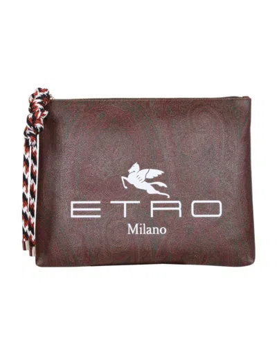 Etro Logo-print Clutch Bag In Gray