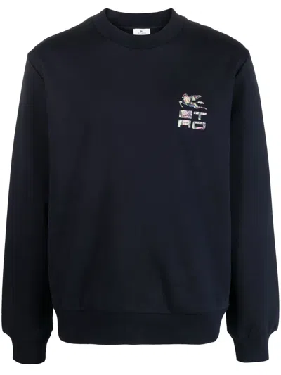 Etro Crewneck Sweatshirt With Embroidered Logo In Blue