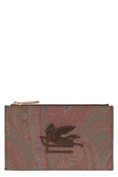 Etro Paisley Pochette With Pegaso Logo In Brown