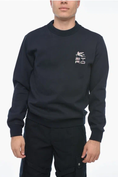 Etro Logo Print Long Sleeved T-shirt In Navy