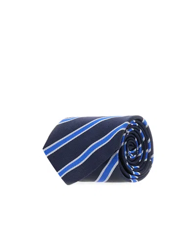 Etro Logo-print Striped Silk Tie In Black