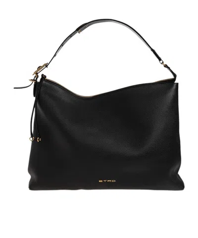 Etro Grainy Leather Shoulder Bag In Black
