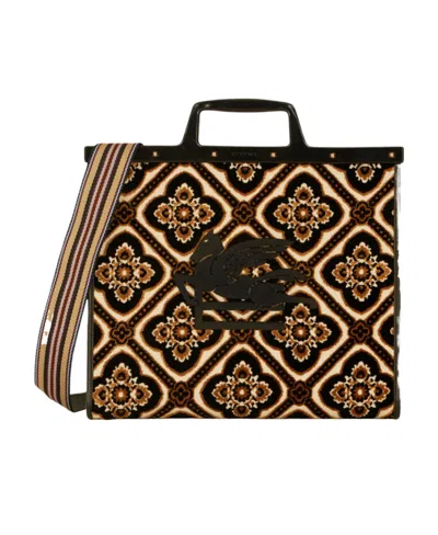 Etro Logo Shoulder Bag In Black