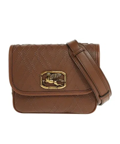 Etro Logo Shoulder Bag In Brown