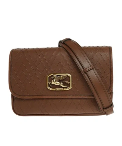Etro Logo Shoulder Bag In Brown