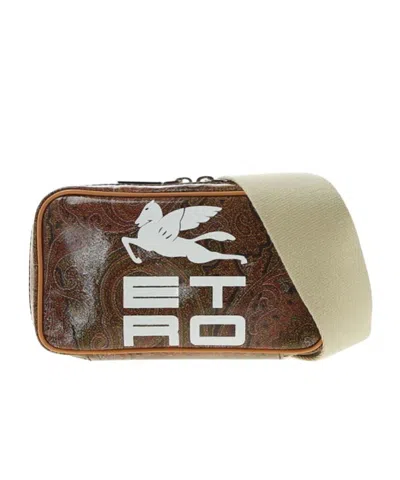 Etro Logo Shoulder Bag In Brown