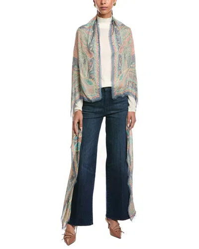 Etro Logo Silk-blend Shawl In Green
