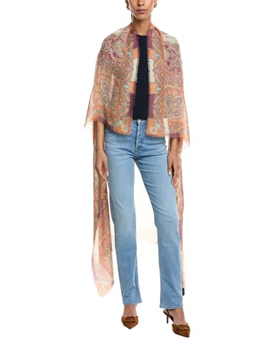 Etro Logo Silk-blend Shawl In Purple