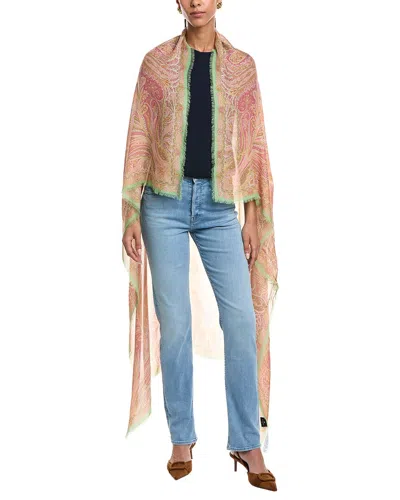Etro Logo Silk-blend Shawl In Orange