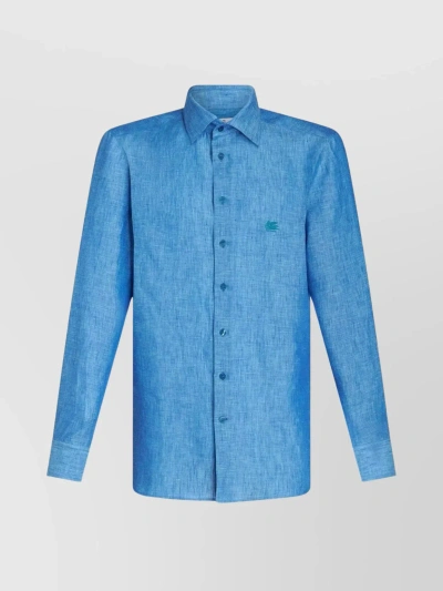 Etro Logo Spread Collar Shirt In Blue