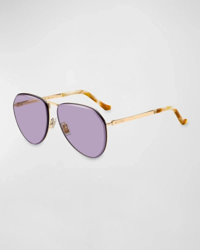 Etro Logo Stainless Steel Aviator Sunglasses In 0000 Rose Gold Ur