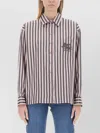 Etro Boyfriend Awning Striped Shirt With Logo Embroidery In Pink