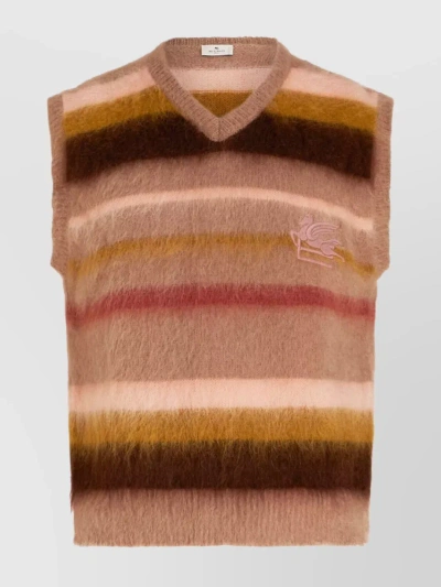 Etro Logo V-neck Sleeveless Sweater In Brown