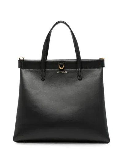 Etro Logo-detail Leather Tote Bag In Black