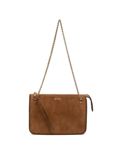 Etro Logo-detail Letaher Shoulder Bag In Brown