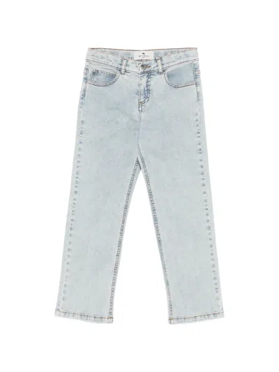 Etro Kids' Logo-embroidered Acid-wash Jeans In Blue