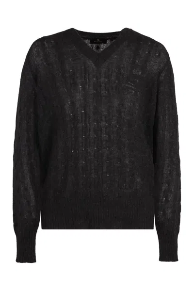 Etro Logo-embroidered Cashmere Jumper In Black