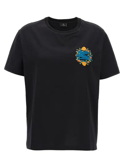 Etro Logo-embroidered Cotton T-shirt In Black