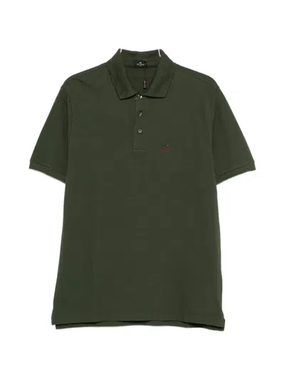 Etro Cotton Polo Shirt Logo Detail Collar In Green