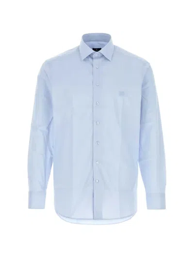 Etro Pastel Light Blue Stretch Poplin Shirt In White
