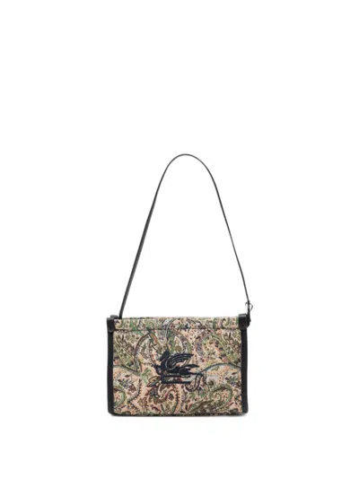 Etro Logo-embroidered Shoulder Bag In Neutral