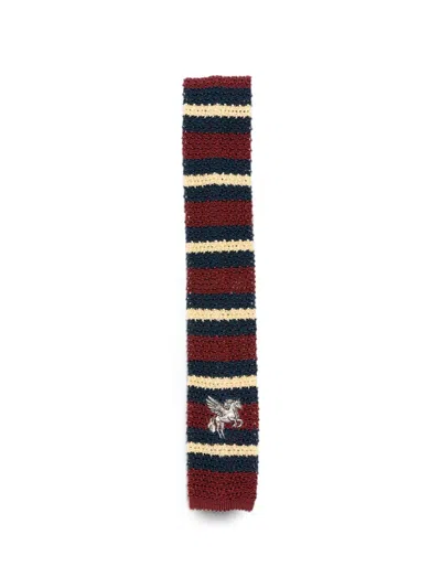 Etro Logo-embroidered Stripe-pattern Tie In Red