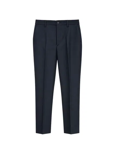 Etro Logo-embroidered Tapered Trousers In Blue