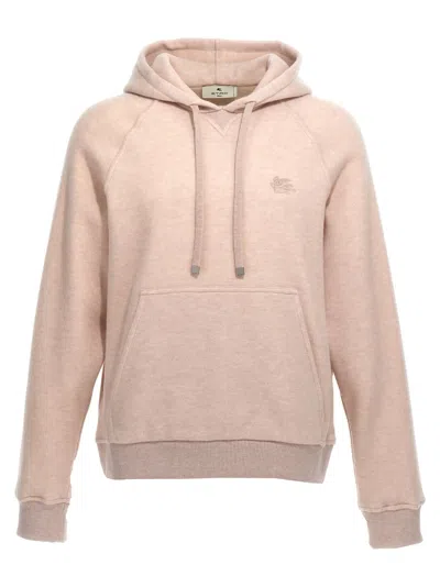 Etro Logo-embroidered Wool Blend Hoodie In Beige