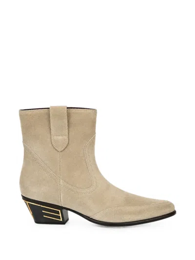 Etro Logo-plaque Panelled Suede Boots In Neutral