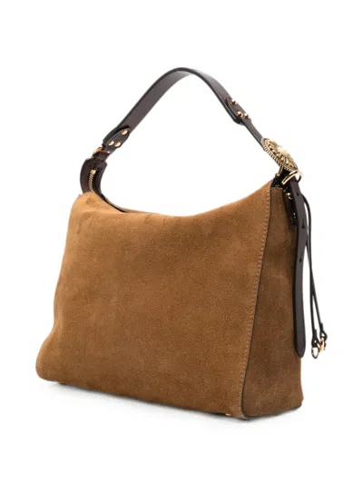 Etro Logo-plaque Suede Shoulder Bag In Brown