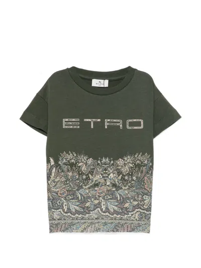 Etro Kids' Logo-print Paisley-print T-shirt In Green