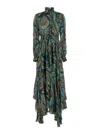 Etro Multicolor Long Dress With Self-tie Belt And All-over Floral Print In Silk Woman In Green