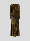 Etro Floral Paisley Velvet Maxi Dress In Gold