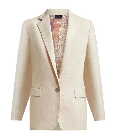 Etro Long Check Jacket With Pegaso Buttons In White