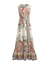 Etro Long Cotton Dress With Placed Floral Paisley Print In Blue