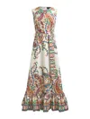 Etro Long Cotton Dress With Placed Floral Paisley Print In Multi