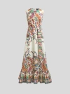 Etro Long Cotton Dress With Placed Floral Paisley Print In Nude