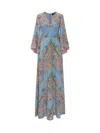 Etro Multicolor Long Dress With All-over Paisley Print And V-neck In Silk Woman In Blue