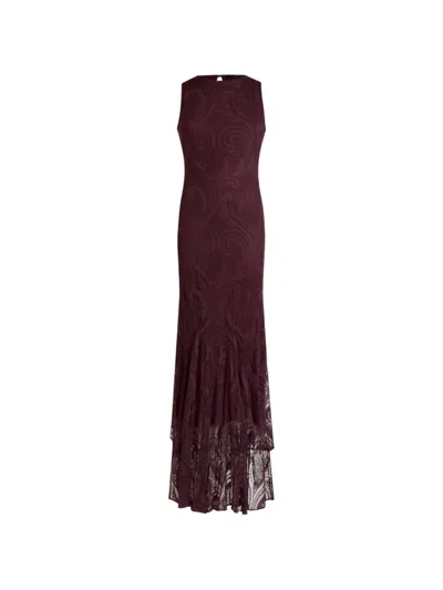 Etro Long Dress In Cotton-blend Burnout Jersey With Paisley Motif In Brown