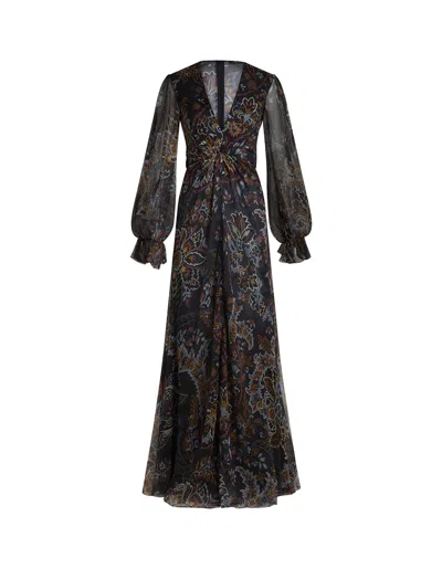 Etro Paisley Printed Silk Dress In Black