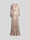 Etro , Long Dress In Printed Stretch Sable, Woman, Powder Pink, Size 46 In Neutral