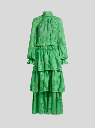 Etro Floral-jacquard Maxi Dress In Green