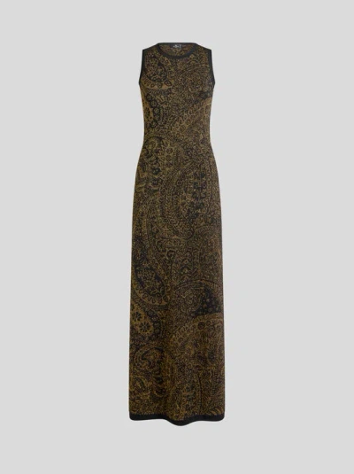 Etro Sleeveless Paisley Motif Maxi Dress In Green